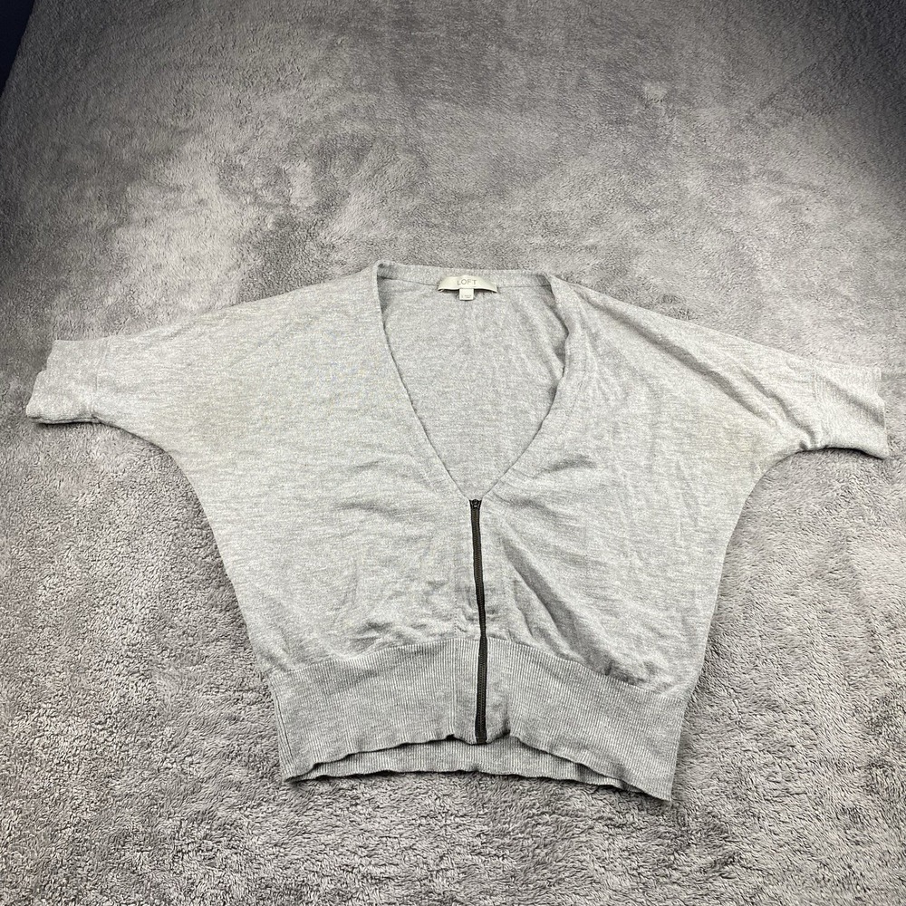 Loft Zip Front Cardigan Sweater Womens Small Gray